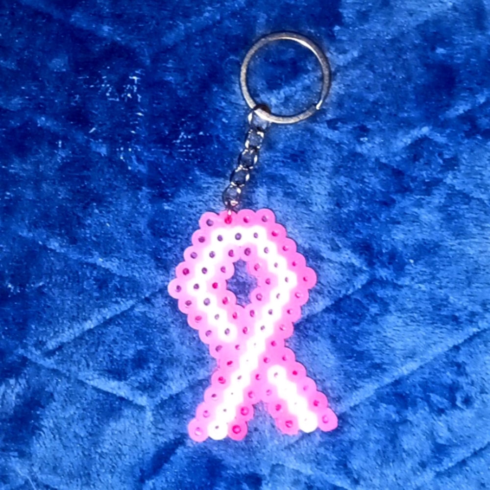 Viviana's handmade breast cancer ribbon keychains hot pink pale pink